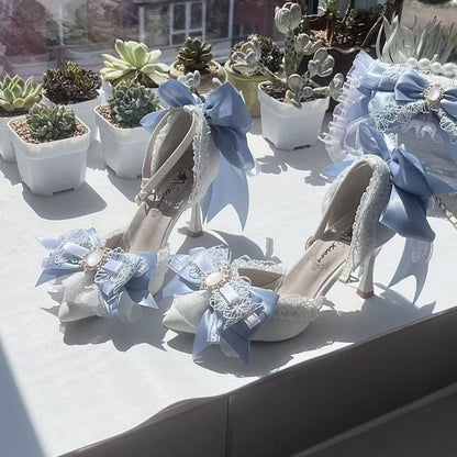 Elegant Woman's Heeled Shoes, Blue Matching Bag and Shoes, Y2K High Heels, Elegant Women's Shoes, 2000S Heels, Wedding Shoes, Lolita Heel
