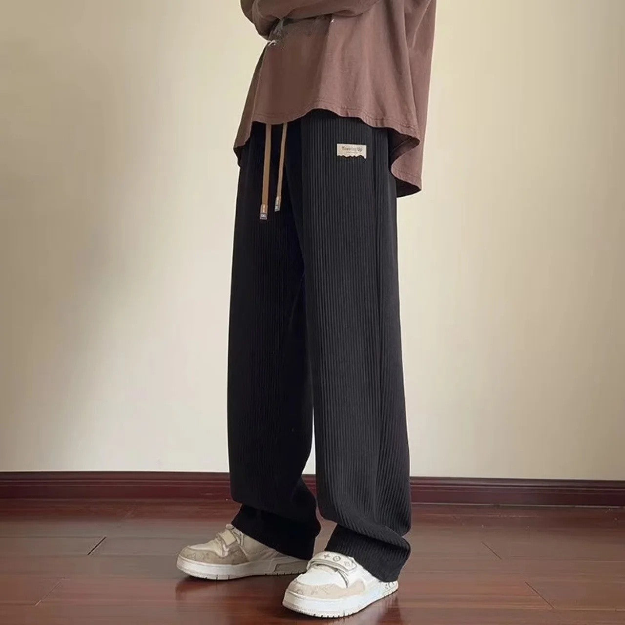 Men's Casual Corduroy Pants Spring Autumn New American Loose Wide Leg Sport Trousers Texture Straight Leg Trousers