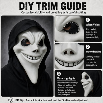 Ghost Face Mask with Hood Halloween Costume Scary Movie Funny Killer Cosplay Prop for Adults Horror Party