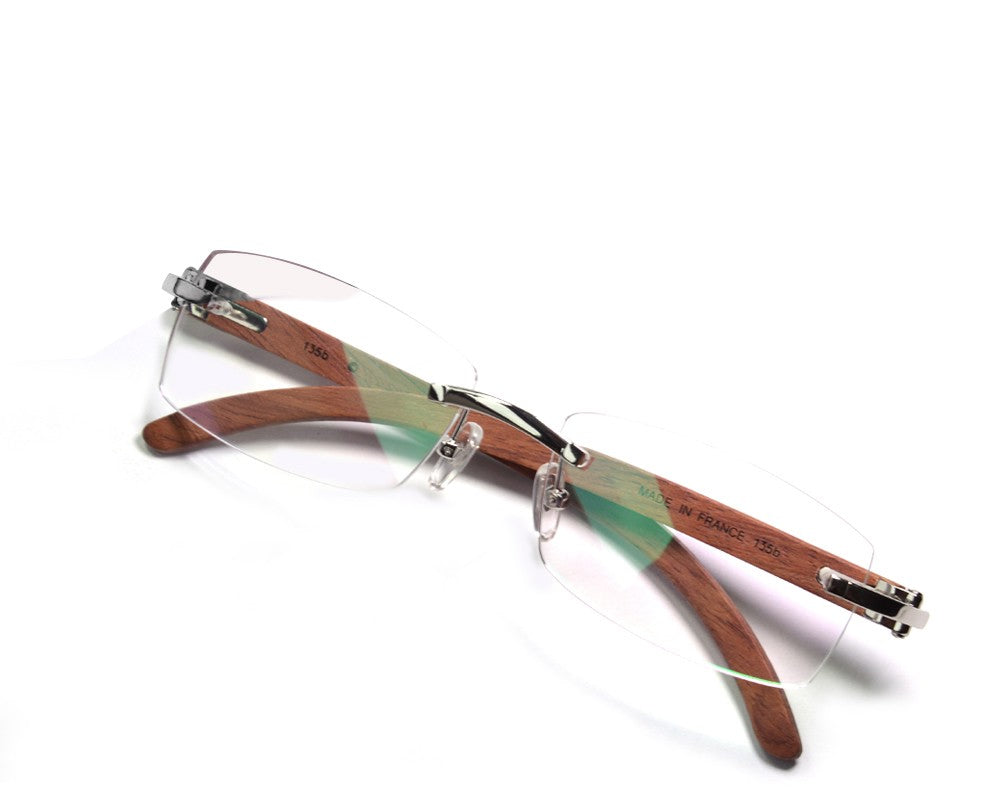High Quality Original Wood Rimless Eyeglasses Frame for Men Vintage Rectangle Diopter Glasses Flexible Big Head Eyewearing