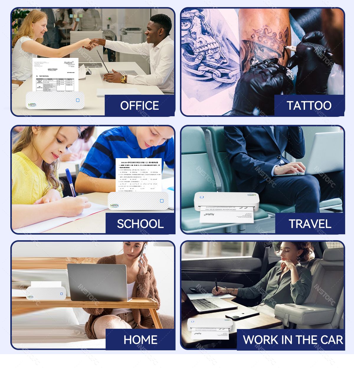 Portable A4 Thermal Printer Bluetooth Photos PDF Document Printing Machine Folded Rolls Paper For Office Work Home School Travel