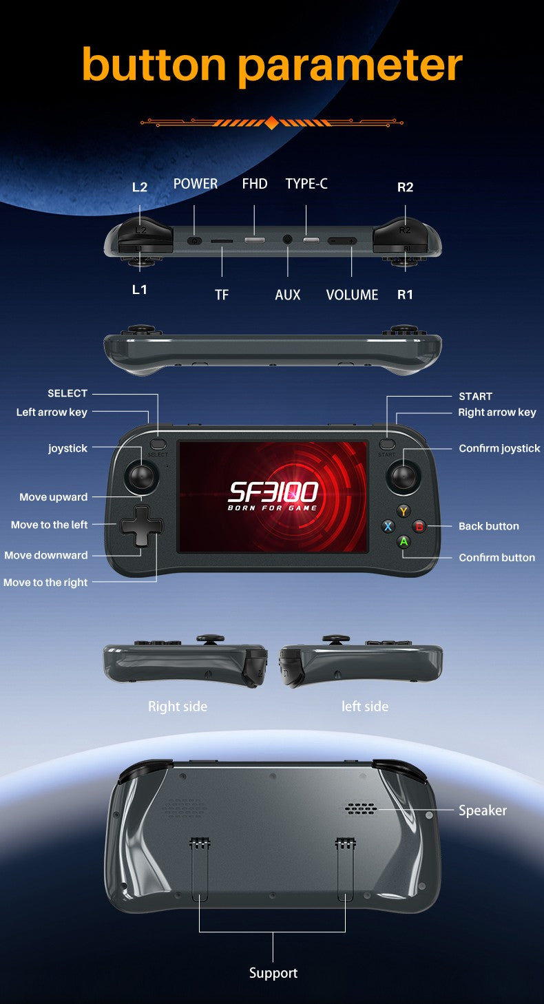 SF3100 Retro Handheld Video Game Console Classic Games Pocket Player 4.5 Inch IPS Screen 3000mAh Portable Linux System SF3000