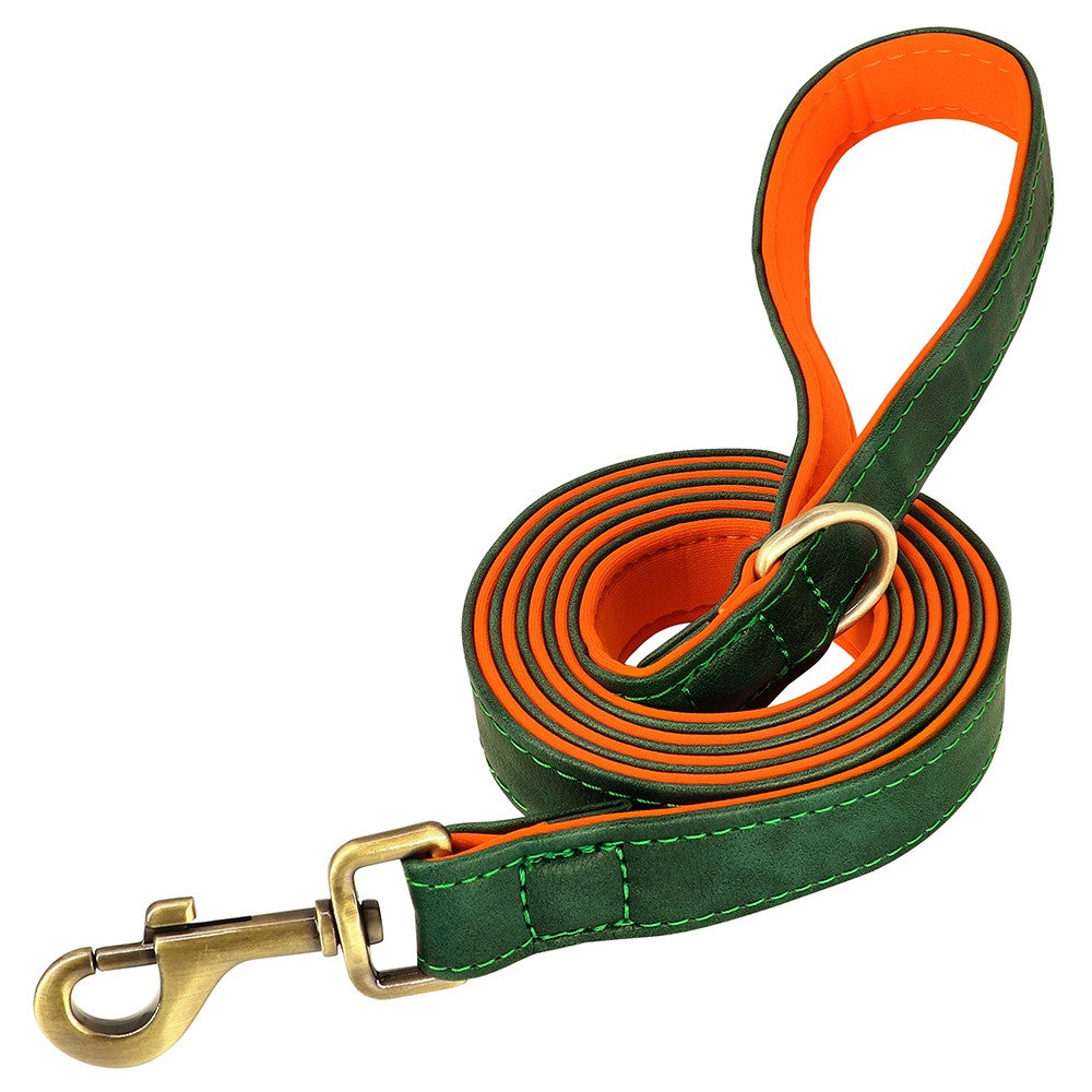 Conjunto Personalizado de Coleira e Guia de Couro para Cães Coleira de Couro Acolchoada Macia para Cães de Pequeno, Médio e Grande Porte com Placa de Identificação Grátis
