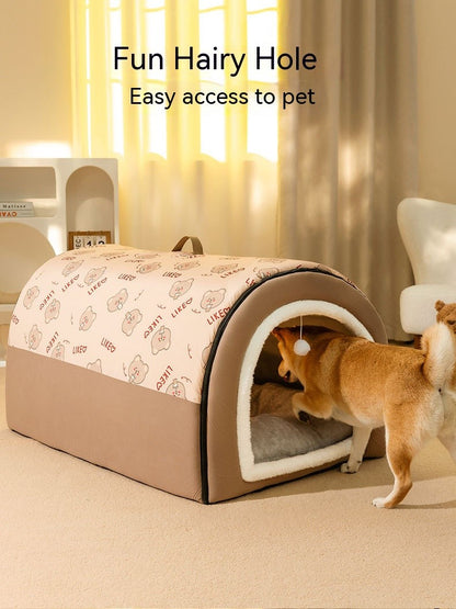 Cama de Cachorro Grande Ninho de Inverno Quente Casa de Cachorro Removível e Lavável Tipo Casa de Cachorro Grande Sazonal Suprimentos para Dormir de Animais de Estimação, Ninho de Gato