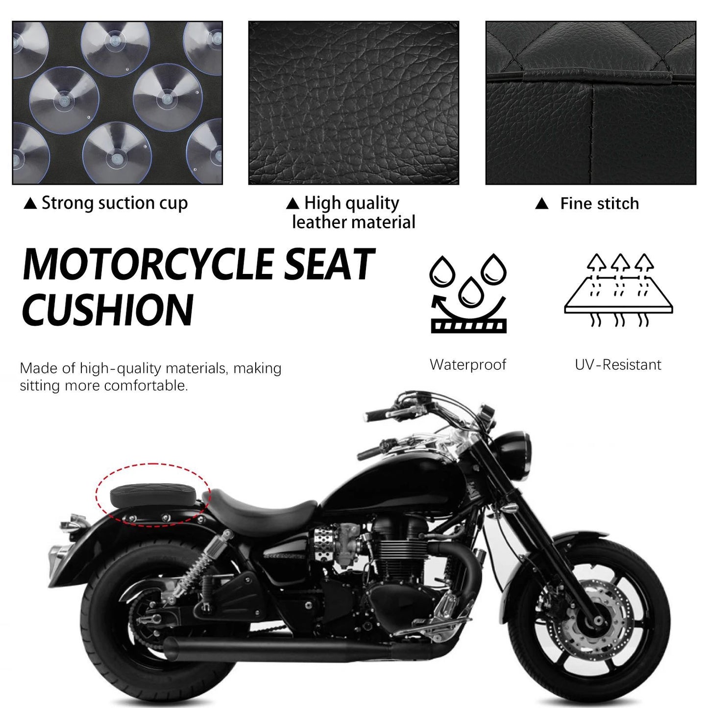Assento Traseiro Para Passageiro de Moto Retangular Para Harley Dyna 883 Choppers Bobber 8 Ventosas