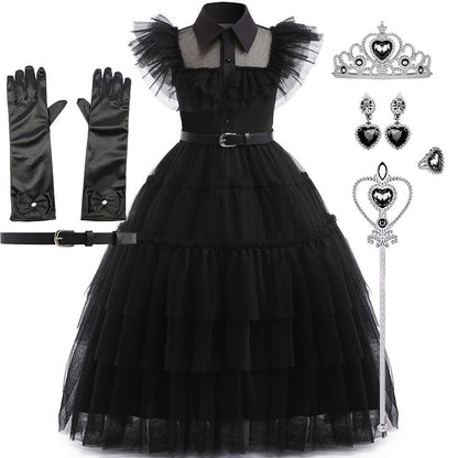Girls Princess Dress Child Birthday Party Layered Disguise Kids Cosplay Halloween Fantasy Dark Gothic Dancing Costume 4-12Years