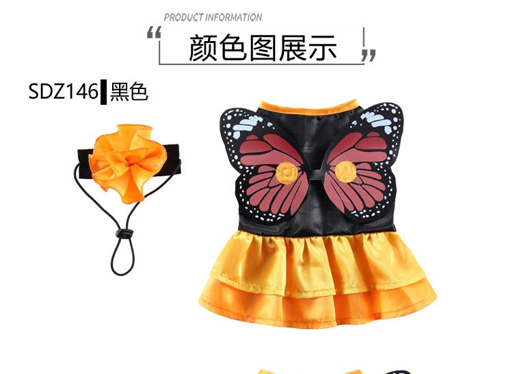 Fantasia de Halloween para Cães e Gatos, Vestido de Fada Borboleta Engraçado com Asa Destacável, Roupa para Pet, Vestido de Festa, Fantasia de Cosplay
