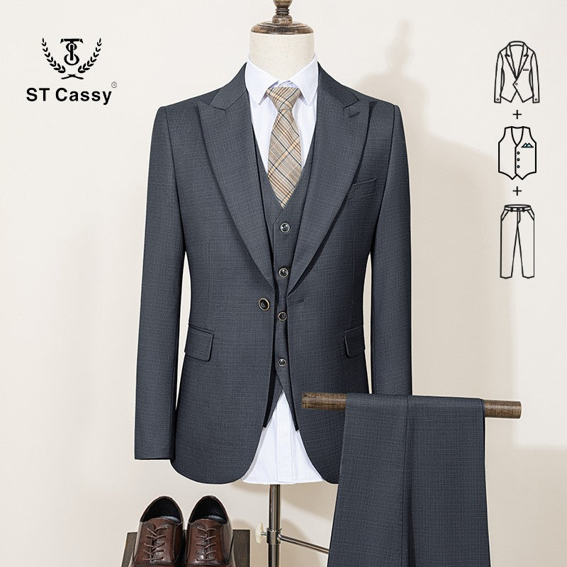 ST Cassy High Quality Men's Suit Summer thin Green  Slim Fit Formal Business Office Men's Suits?jacket+Vest+Pants?