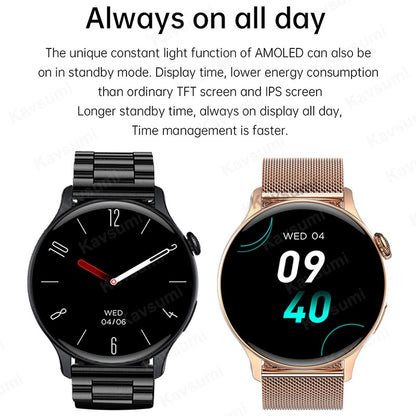 Smartwatch Feminino 2025 NFC Amoled HD GPS Monitor Cardíaco Bluetooth Ligações à Prova D'Água Para Mulheres Presente