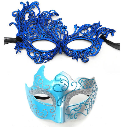 2Pcs Couples Gold Purple Black Blue Lace Masks Butterfly Venetian Face Cover for Mardi Gras Halloween Masquerade Party Costume