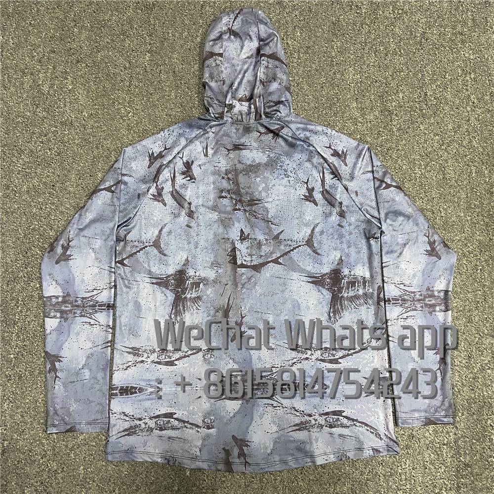 Camisetas de Pesca Masculinas com Capuz Manga Longa Anti-UV Proteção Solar Máscara Facial Roupas de Caça Camuflagem Selva UPF50+