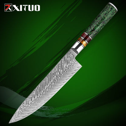 Conjunto de Facas de Cozinha XITUO Luxury Damascus Japonesas Chef Santoku Faca Cutelo Descascar Faca de Pão Cabo de Resina Sintética Destaque