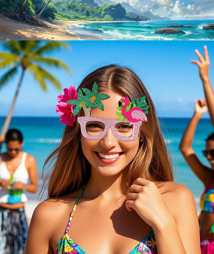 Hawaiian Party Glasses,Summer Flamingo Pineapple Coconut Glasses,Summer Beach Themed Birthday Party Decorations