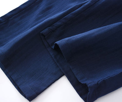 Men's Cotton Kimono Robes Pajamas Clothes Thin Spring and Autumn Black and Navy Colors Home Clothes Loose Casual Men Robe Sets