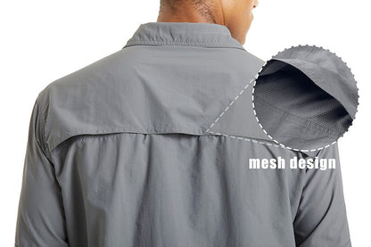 TACVASEN Summer Cargo Shirts Men's Mesh Breathable Long Sleeve Multi-Pockets Work Shirts Quick Dry Hiking Fishing Shirt Outdoor