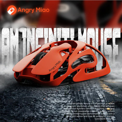 Mouse Gamer Sem Fio Angry Miao Infinity Hot-Swappable PAW3950 Dual 8K com Fio Tri-Mode Mirror Shadow