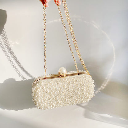 Luxury Crystal Pearl Beaded Evening Clutch Handbag Lady Elegant Wedding Purse Women Oval Shaped Crossbody Chain Bag
