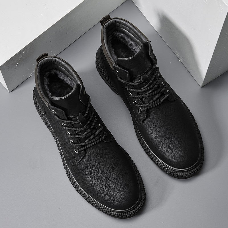 Italian Men's Handmade Genuine Leather Boots Outdoor Antiskid Motorcycle Boot Fashion Thick Bottom Lace-Up Boots Walking Shoes