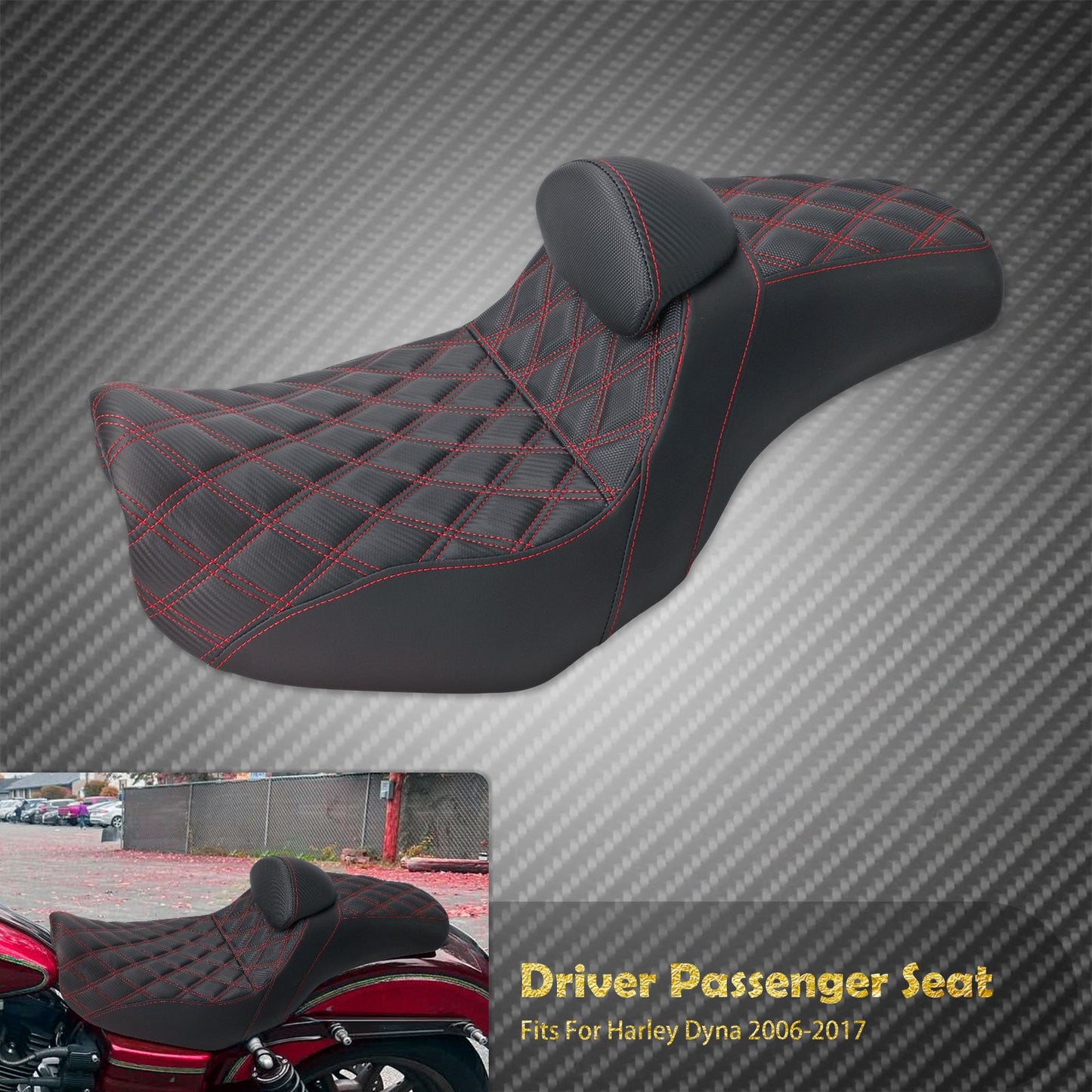 Assento de motocicleta para motorista e passageiro com encosto, almofadas de couro, assento de piloto para Harley Dyna Low Rider Fat Bob FLD 06-2017