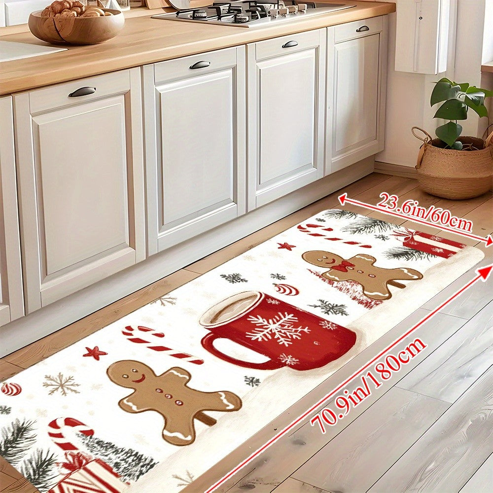 VIKAMA Christmas Carpet Gingerbread  Kitchen Rug Doormat Welcome Mat Runner Rug Winter Rug For Bedroom Warm Carpet For Live Room