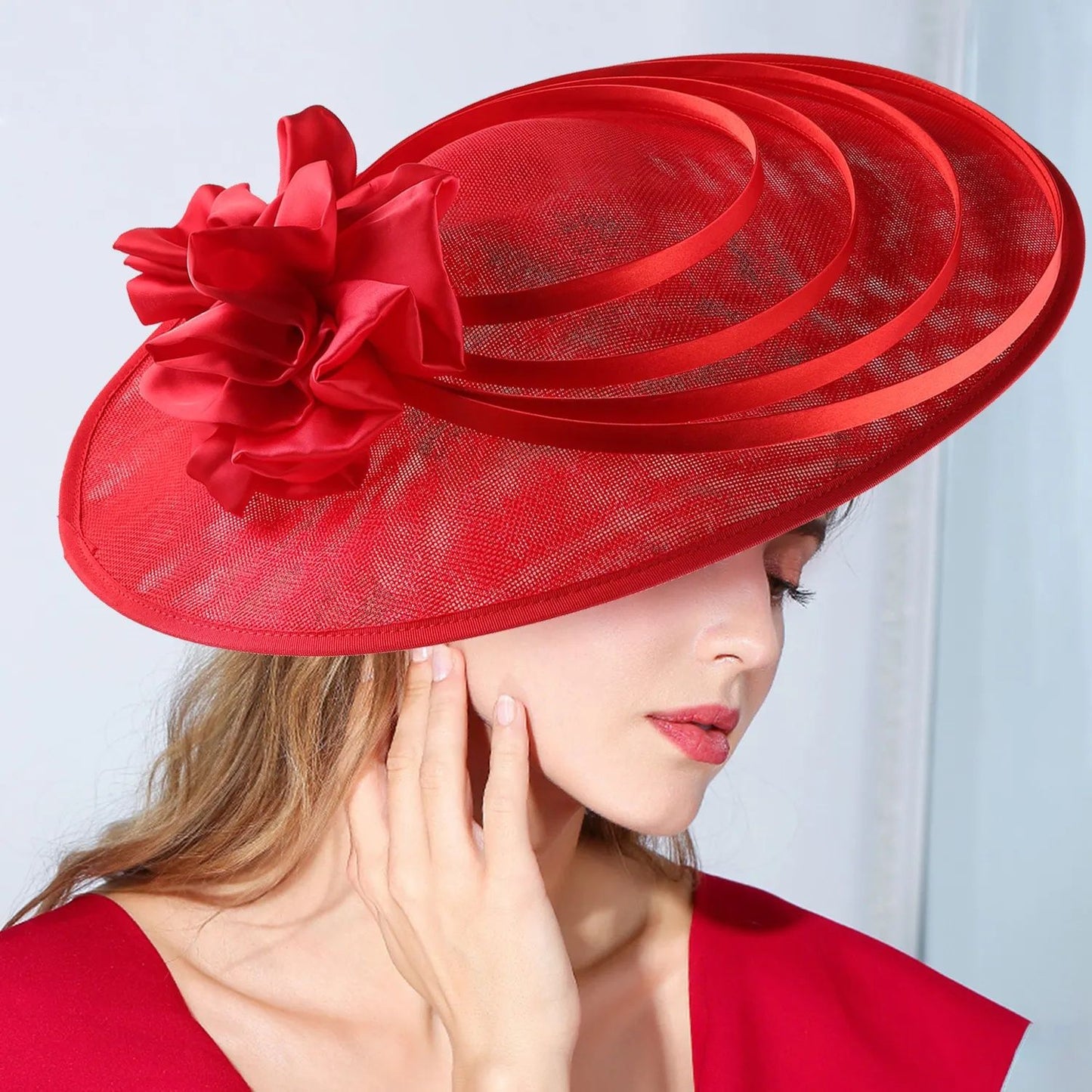 Fascinator Preto Grande com Flores Chapéu Sinamay para Igreja Chapéu Kentucky Derby Casamento Luxuoso Faixa de Cabelo Chapéu Coquetel Chá de Mulheres