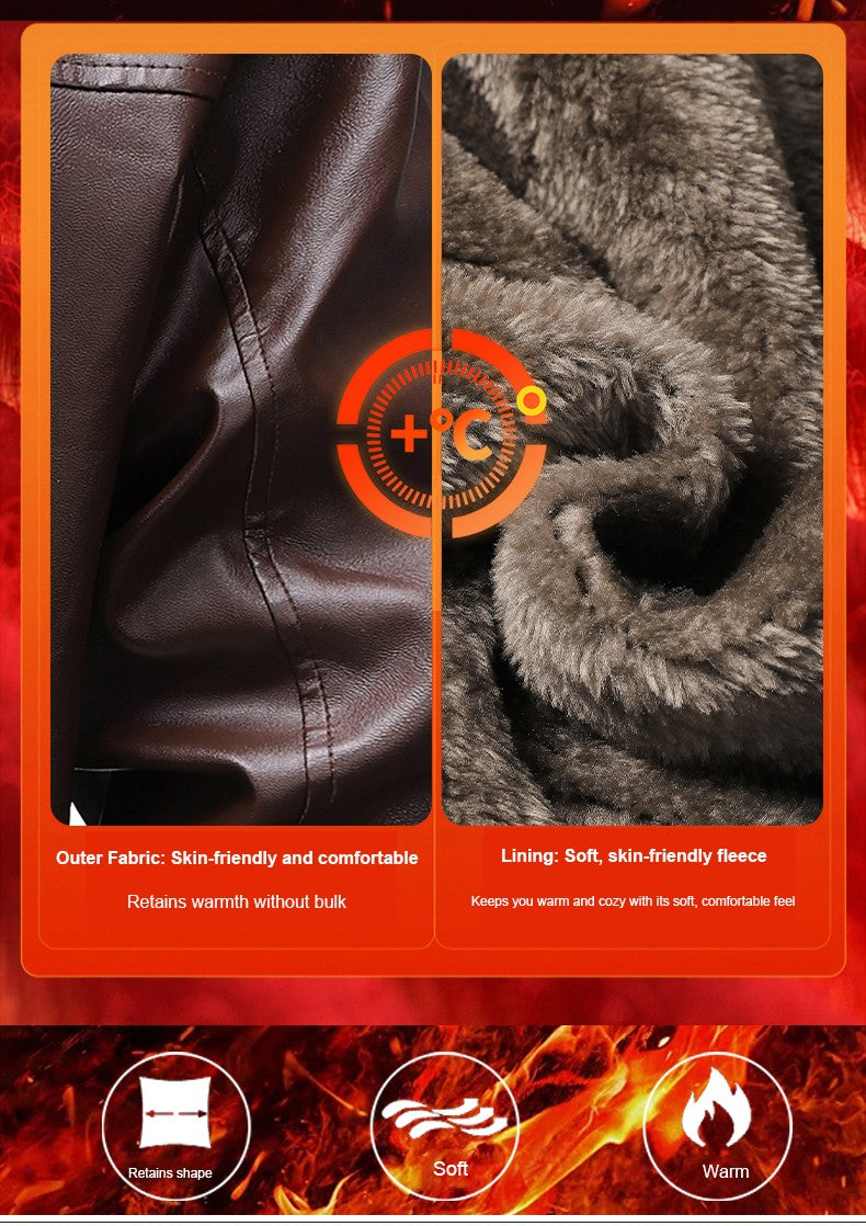 Winter Fleece-lined Leather Jacket Men 2025 New Coat Men's Top Windproof Leisure Mens Streetwear Zipper Retro Moto Biker Jackets