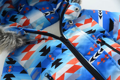 YBFSKID Kids Boys Winter Rompers Geometric Pattern Plush Thick Toddler Baby Boys Ski Suit Fur Collar Little Boys Jumpsuit Outfit