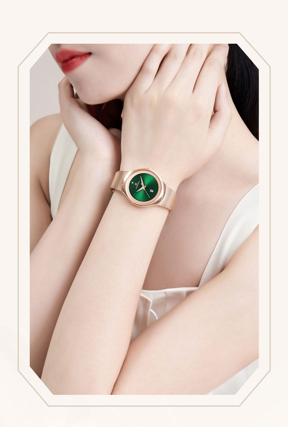 NAVIFORCE Luxury Green Analog Date Quartz Fashion Ladies Watches Mesh Steel Strap Waterproof Business Women Wristwatch Clocks