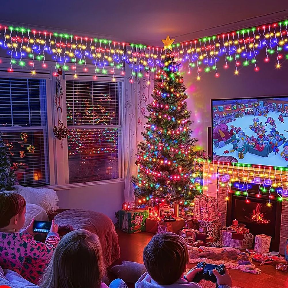 Christmas Lights Outdoor Waterproof Solar Curtain Icicle Lights Eaves Decor String Lights for Yard Party Holiday Decorations