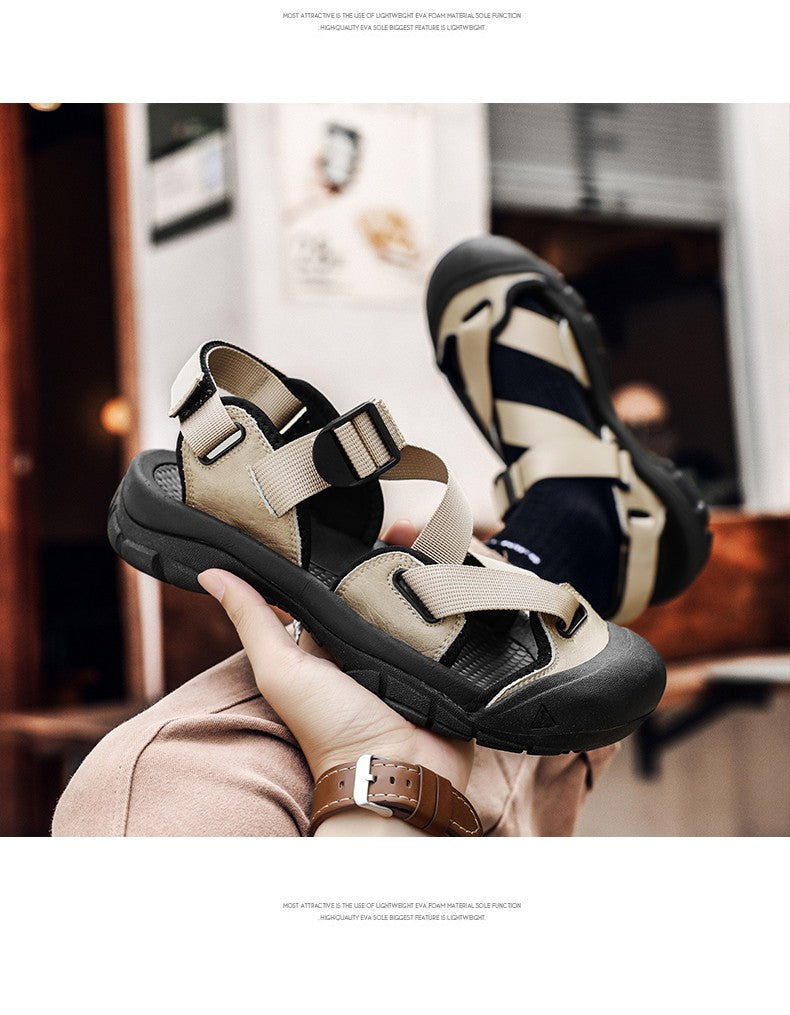 Sandals for Men's Summer New Cowhide Casual Beach Shoes, Genuine Leather for Men's Anti Slip Middle-aged Sandals and Slippers