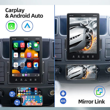 ESSGOO 10.4" Car Stereo Single DIN Wireless CarPlay Android Auto Rotatable Touch Screen Bluetooth GPS Nav Radio Player Head Unit