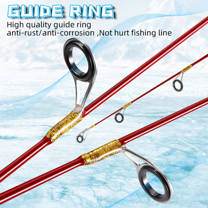 Vara de Pesca no Gelo Sougayilang 2 Seções de Fibra de Carbono Alta Vara de Gelo com Potência Duas Pontas de Vara Arrasto Máx. 8Kg Pesca no Gelo