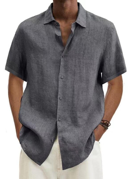 Basic Summer Men's Shirt Cotton Linen Short-sleeved Button Lapel Simple Top Casual Office Blouses for Male