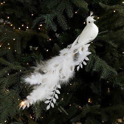 Long Tail Christmas Peacock Ornaments Realistic Glimmering Feather Peacock Bird Figurine Handmade with Clip Christmas Tree Decor