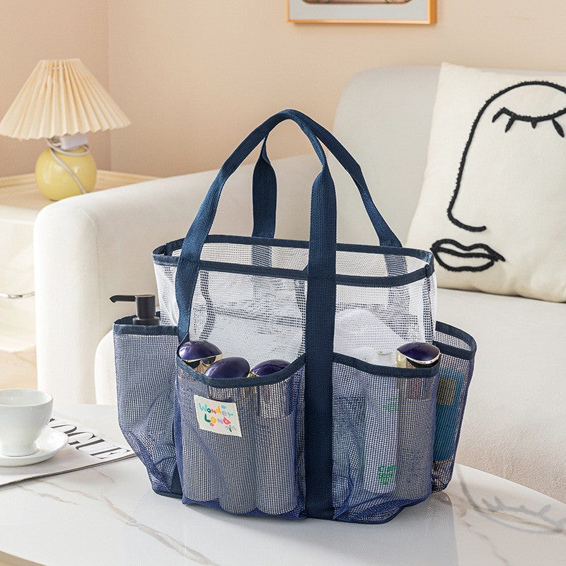 Multi Pocket Mesh Beach Bag Fitness Sports Storage Bag Seaside Swimsuit Bag Large Capacity Tote Bag Portable Toiletry Organizer