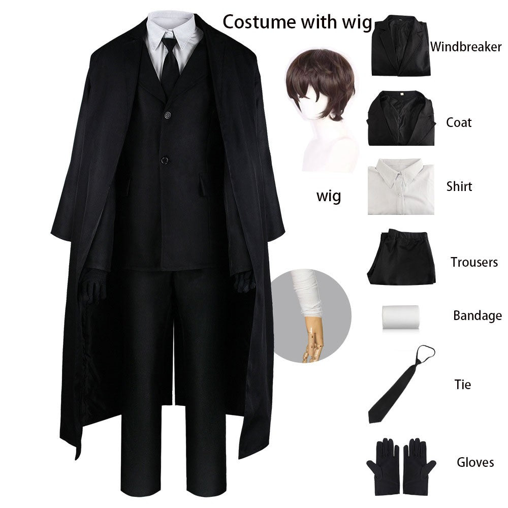 Japanese Anime Detective Agency Cosplay Outfit Black Uniform with wig for Adults for Halloween & Comic Con