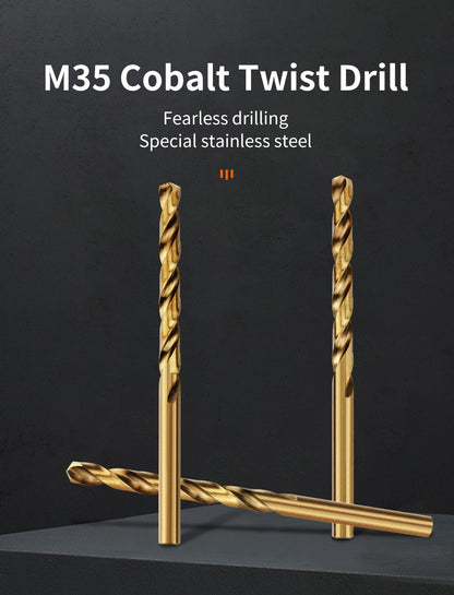 Broca Helicoidal de Cobalto HSS M35 Jogo de Ferramentas Acessórios para Perfuração de Metal Aço Inoxidável