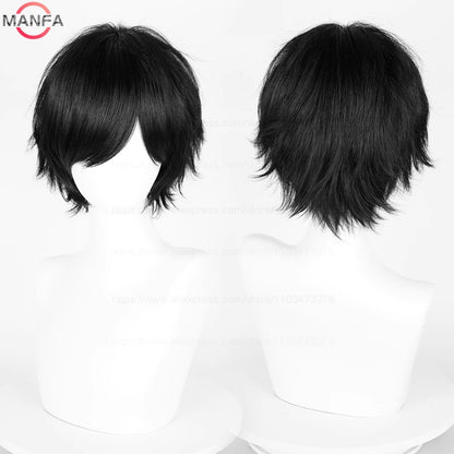 Anime 30cm Curta Reta Peruca Cosplay Preto Branco Verde Marrom Roxo Azul Cinza Vermelho Dourado Homens Mulheres Cabelo Sintético Resistente ao Calor