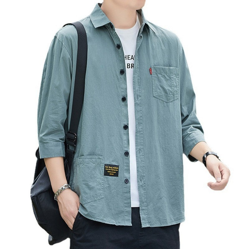 Men shirts Summer Men's clothing Short-Sleeved shirts & blouses Daily Solid Color Stand-Up Collar Casual Beach Style Male Shirt