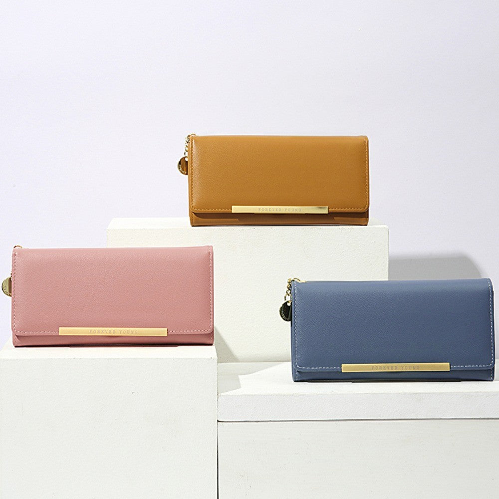 Fashion Portable Solid Color Female Long Purse Zipper Clutch Bag Large Capacity PU Leather Women Zipper Wallet