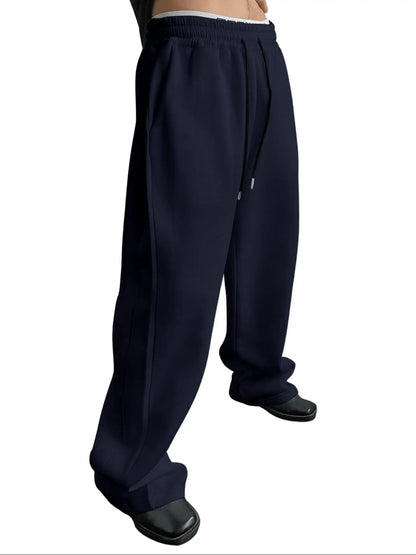 2025 wide leg sweatpants men's sweatpants waist drawstring straight leg loose pants straight leg sports pants