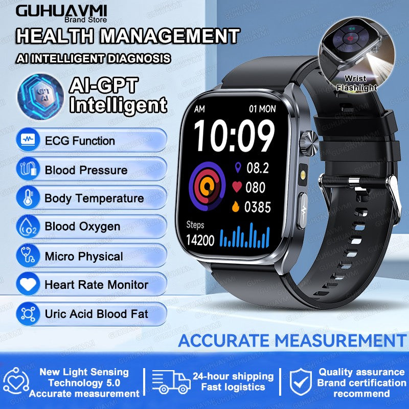 2025 Novo Smartwatch Masculino AI Diagosis ECG Saúde Pressão Arterial Lipídio Ácido Úrico AI-GPT Respostas Inteligentes Saúde Smartwatch Para Homens