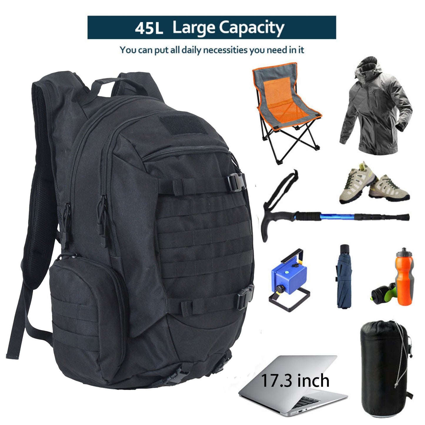 45L Waterproof Fishing Hunting Backpack Outdoor Rucksacks Tactical Sports Camping Hiking Trekking Bags