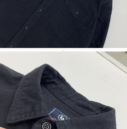 May Khaki heavy cargo double-pocket shirt men's cotton wash wool long-sleeved Japanese vintage loose coat