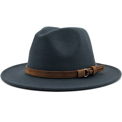 New Women Men Wool Fedora Hat With Leather Ribbon Gentleman Elegant Lady Winter Autumn Wide Brim Jazz Church Panama Sombrero Cap