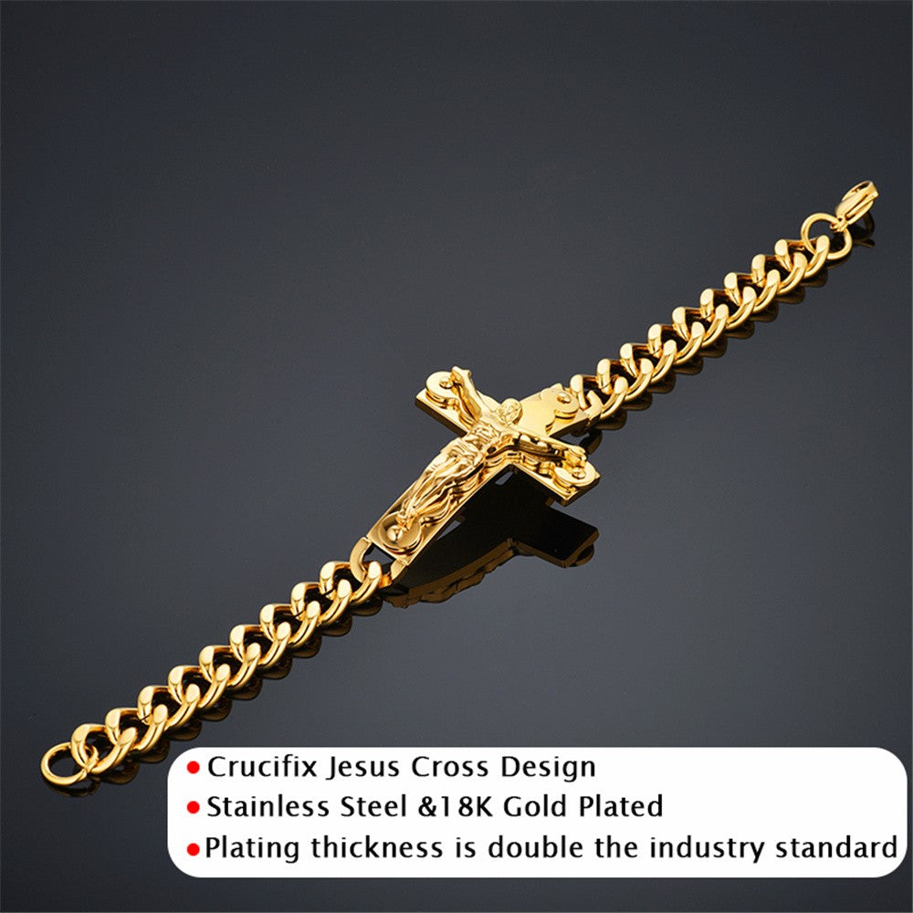 Jesus Cross Men's 316L Stainless Steel Bracelet Male Wholesale pulseira Mens Braclets Gold Color Wrist Bracelets For Men Jewelry