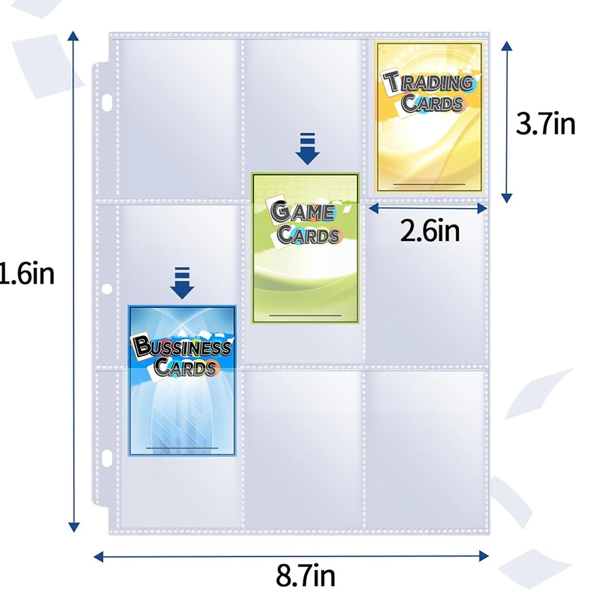 Pacote de 50 a 250 Protetores de Página de 9 Bolsos Mangas de Cartão Suporte Dupla Face Páginas de Álbum Adequado para Cards de YuGiOh MTG Jogos Esportivos