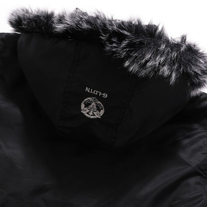 Winter Warm Thickened Hooded Jacket With Raw Edge Lined Aviator Jackets Embroidered Badge Design Outdoor Windproof Men's Coat