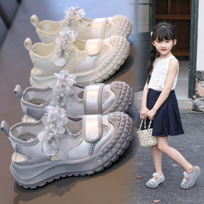 Girls' Casual Shoes Mesh Breathable Children's Sports Sandals 2025 Summer Fashion Flower Girls' Princess Shoes 3-12 Years Old