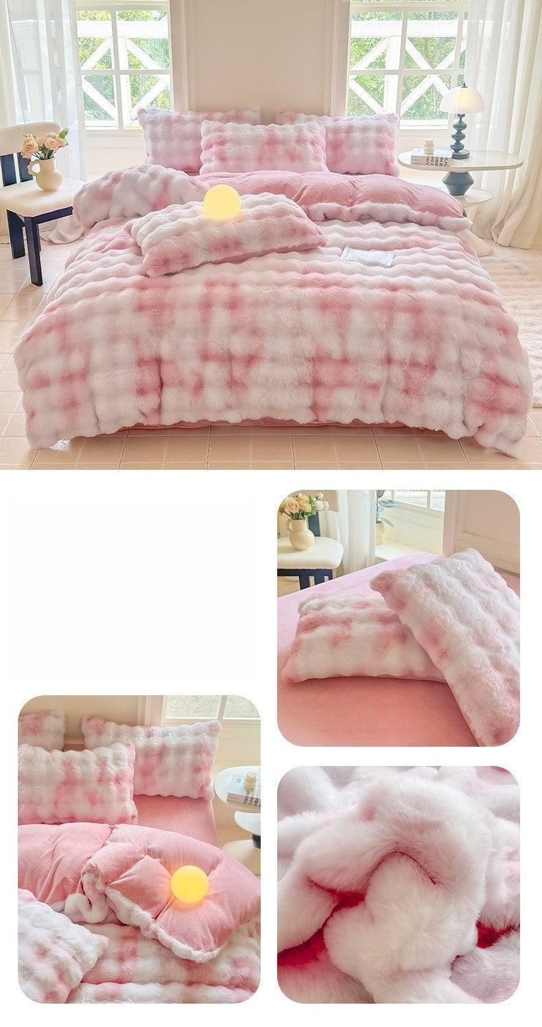 New Rabbit Fur Thickened Milk Velvet Duvet Cover Set Machine Washable Soft SkinFriendly Warm Bed Sheet for Home and Hotel ?? ???